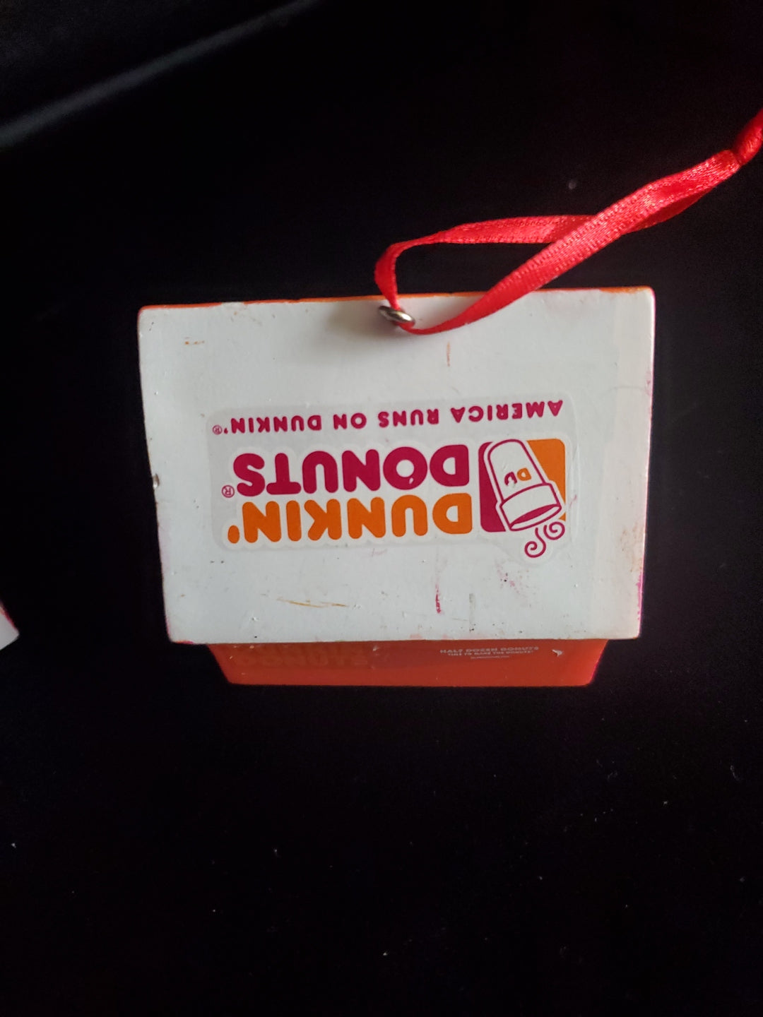 2020 Dunkin Donuts Christmas Ornaments, Caramel Latte Coffee Cup & Box Of Donuts.