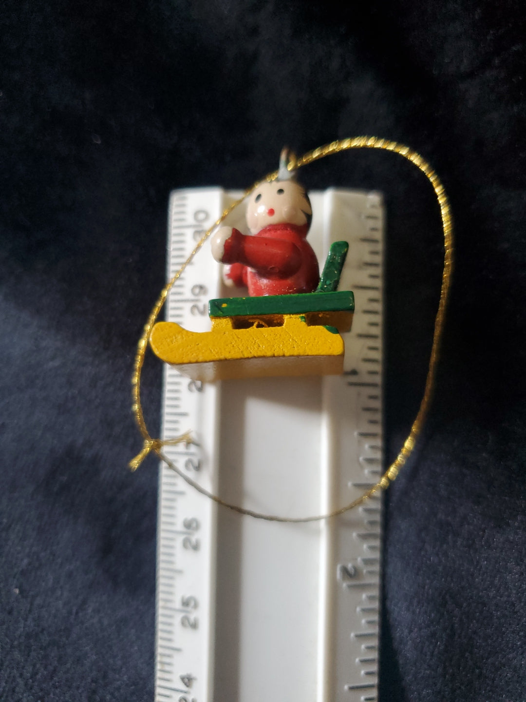 Vintage Miniature Wood Angel On Skies Christmas Tree Ornament. 1" Tall.