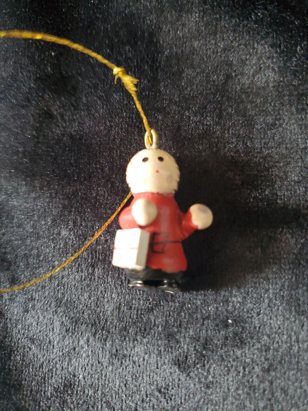 Vintage Miniature Child With Gift. Wood. Christmas Tree Ornament. 1" Tall.