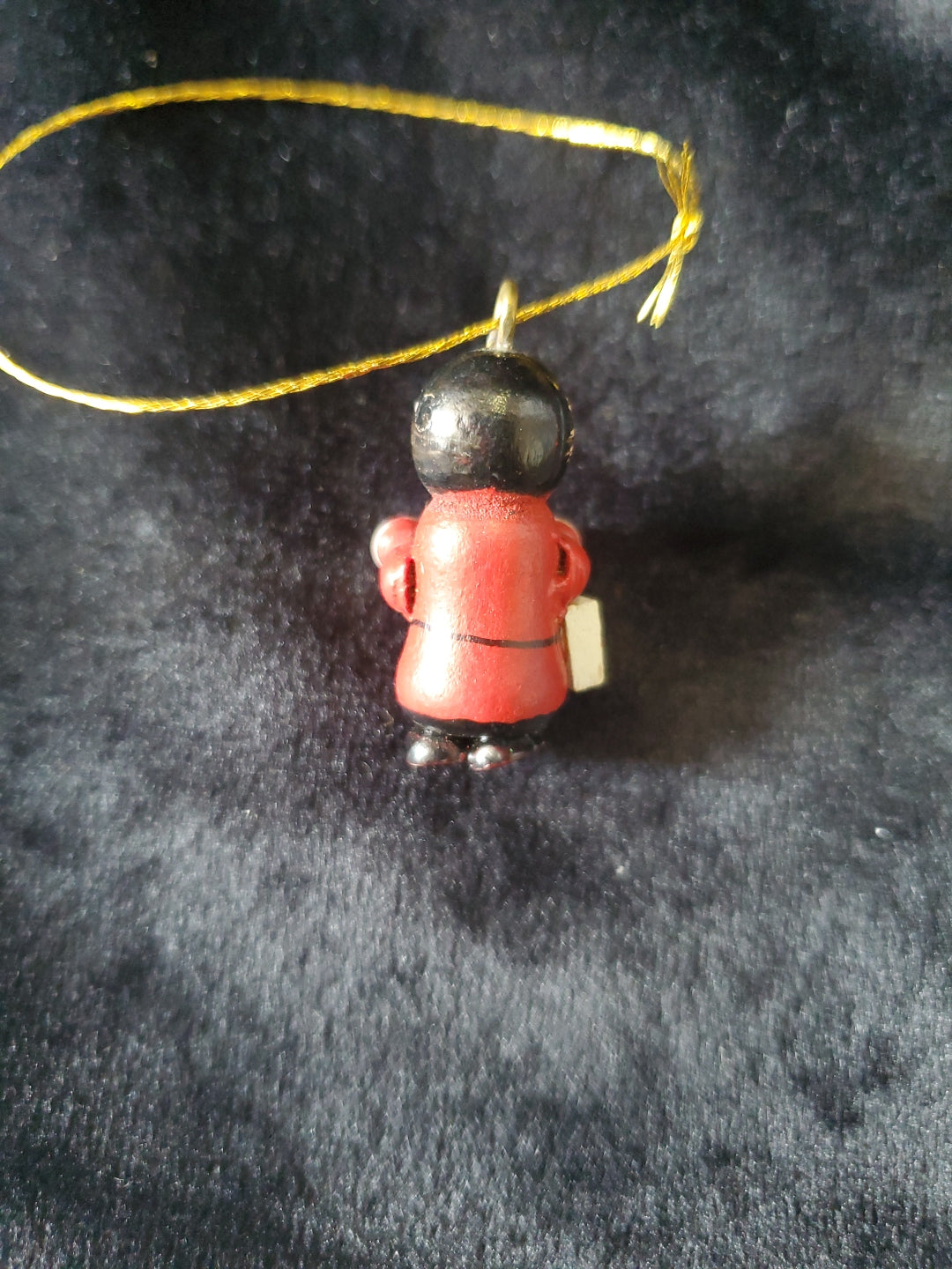 Vintage Miniature Child With Gift. Wood. Christmas Tree Ornament. 1" Tall.