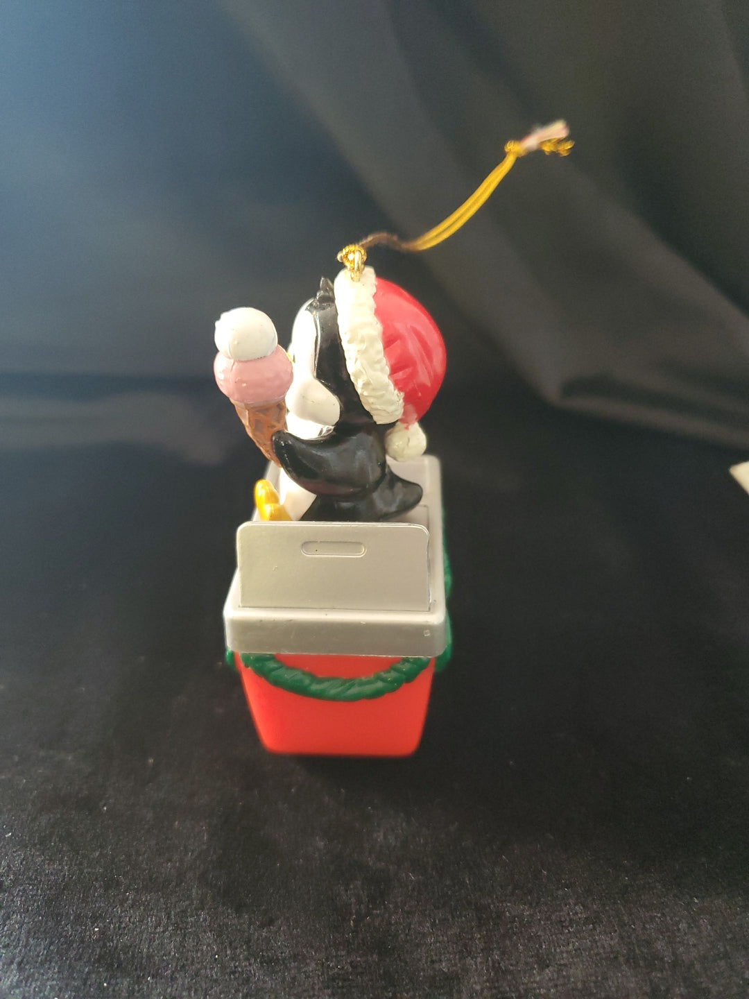 Vintage Christmas Penguin Gifting Ice Cream Christmas Ornament. 3.5" Tall.