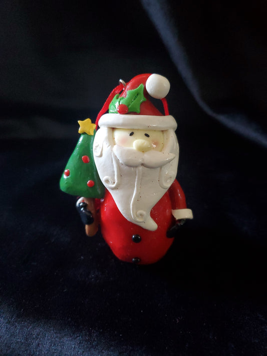 Whimsical Santa Claus Christmas Tree Ornament. Clay. 3.5" Tall.