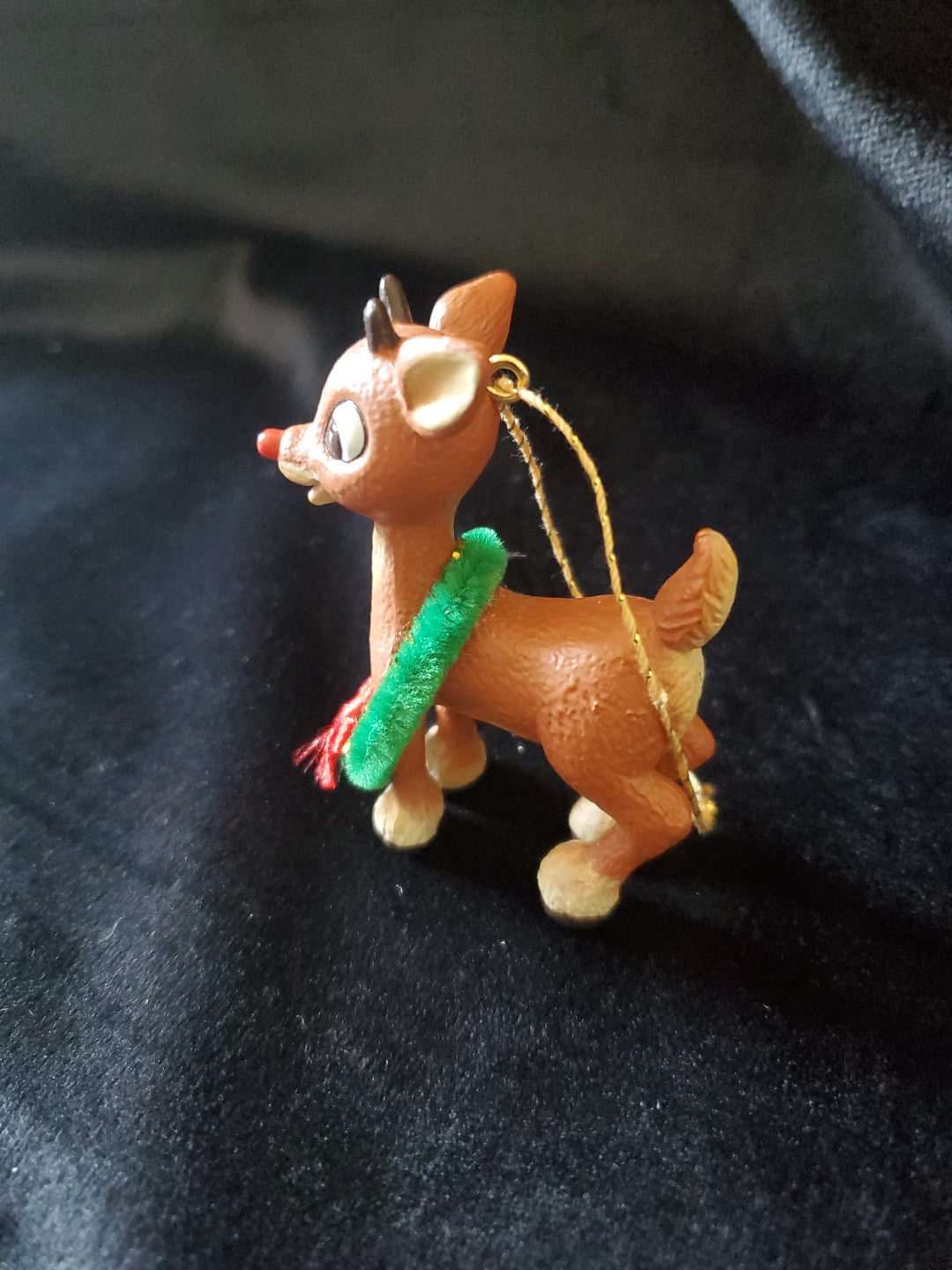 Vintage Young Rudolph The Red Nose Reindeer With Wreath Christmas Ornament. 2.5" Tall.