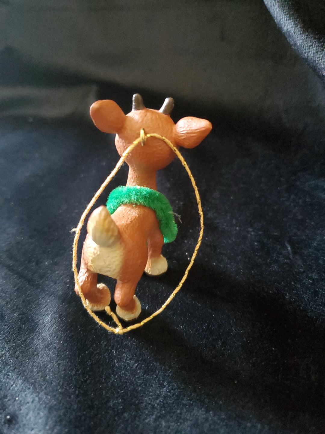 Vintage Young Rudolph The Red Nose Reindeer With Wreath Christmas Ornament. 2.5" Tall.