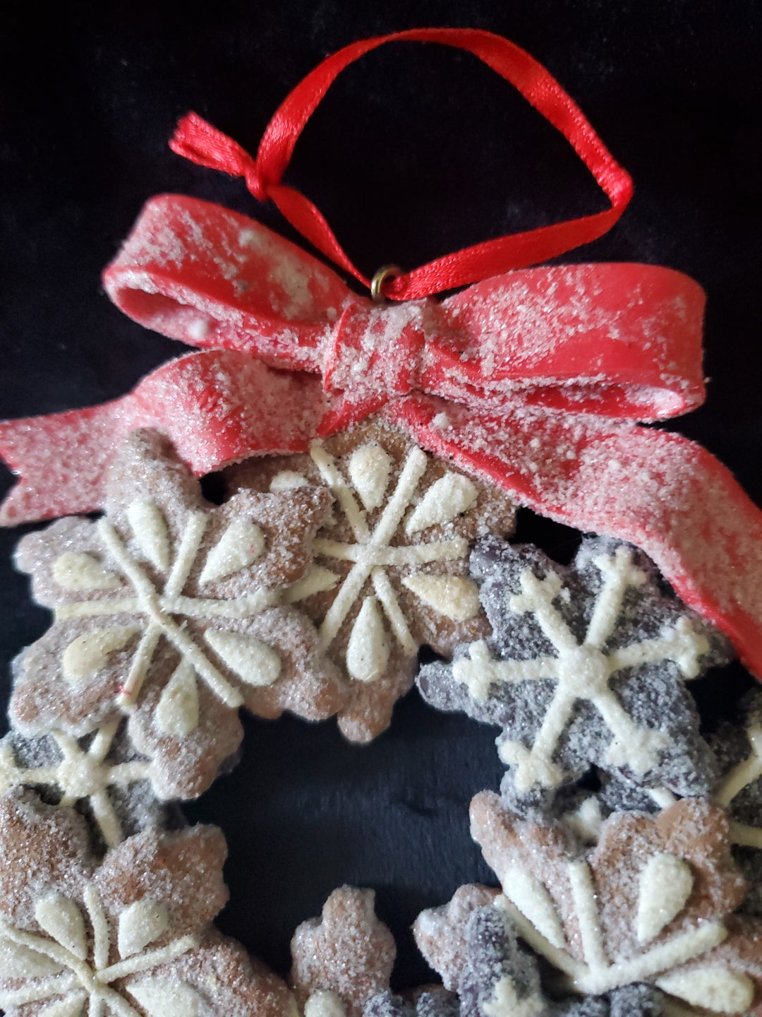 2 Frosted Snowflakes Cookie Wreaths Christmas Ornaments. Clay. 4.75" Tall.