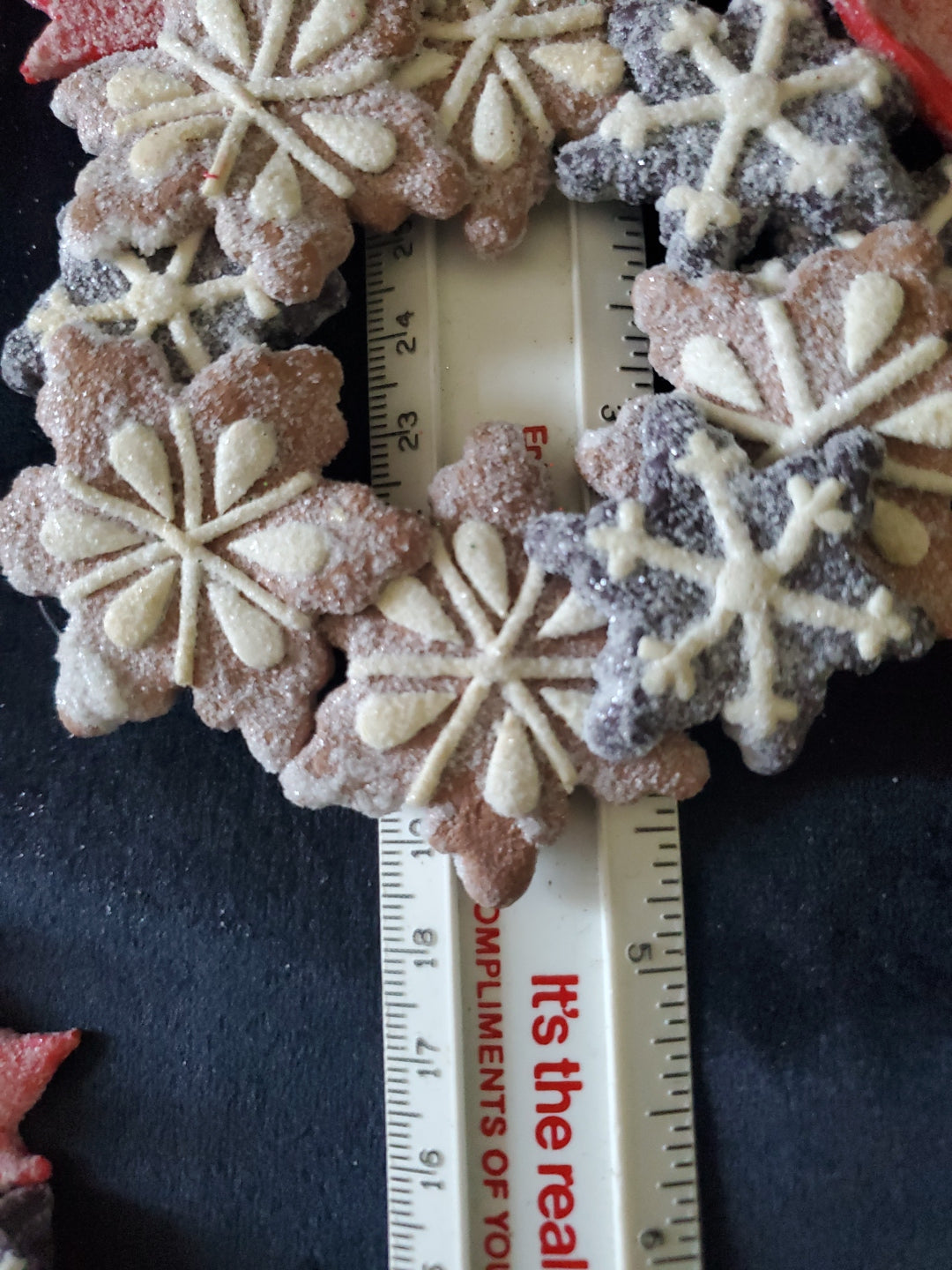 2 Frosted Snowflakes Cookie Wreaths Christmas Ornaments. Clay. 4.75" Tall.