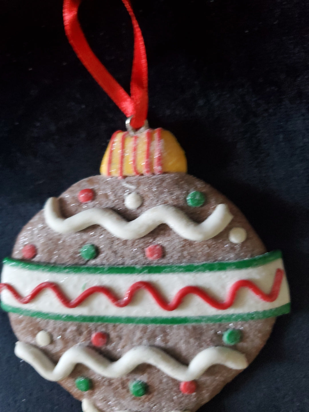 2 Frosted Christmas Ball Cookie Ornament. Clay. 3.75" Tall.