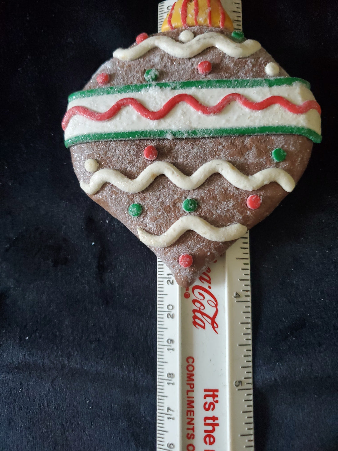 2 Frosted Christmas Ball Cookie Ornament. Clay. 3.75" Tall.