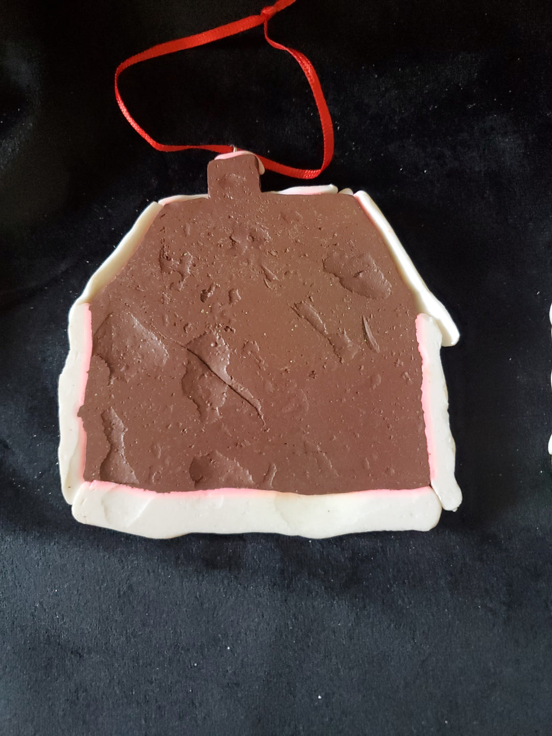 2 Gingerbread Houses Christmas Ornaments. Clay. 4" Tall.