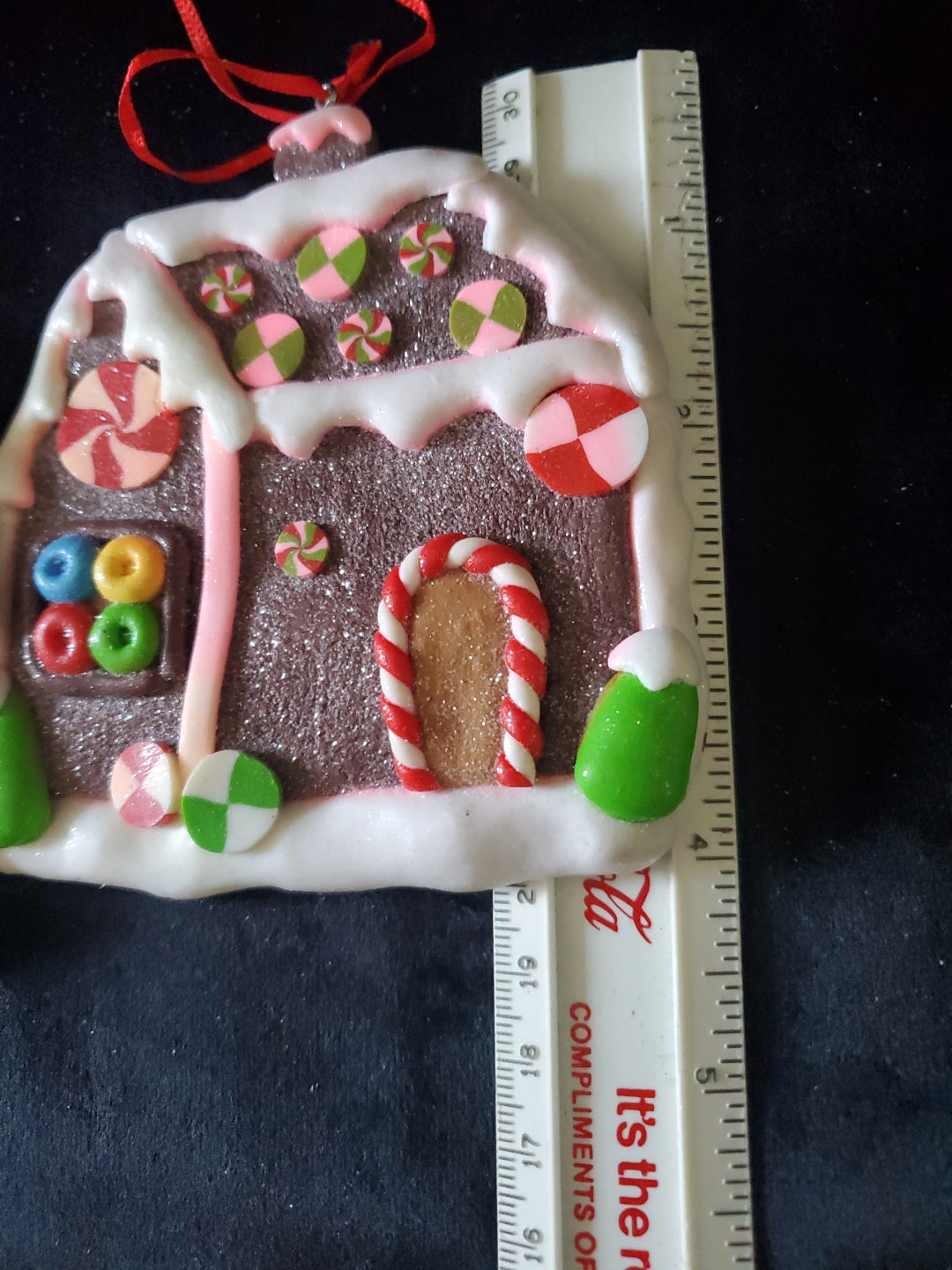 2 Gingerbread Houses Christmas Ornaments. Clay. 4" Tall.