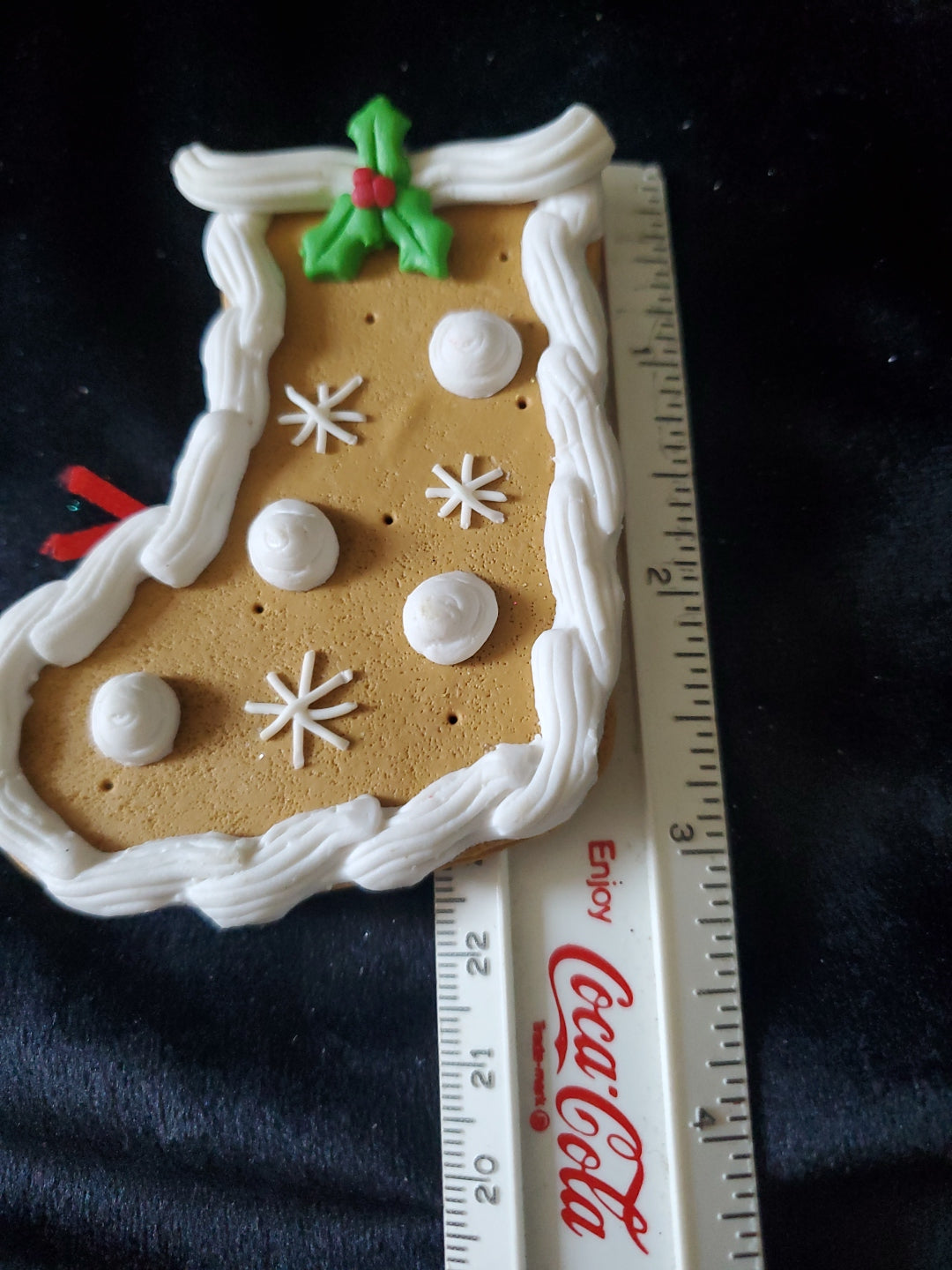 2 Christmas Stocking Cookies, Christmas Ornaments. Clay. 3" Tall.